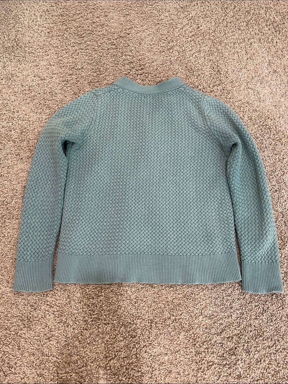 L.L. Bean Women's Basketweave Seafoam Green Button-Front Textured Cardigan - Picture 3 of 9